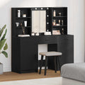 Schminktischset mit LED mit Regal 3 pcs Schwarz Eichen-Optik