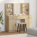 Schminktischset mit LED 3 pcs Sonoma-Eiche Holzwerkstoff