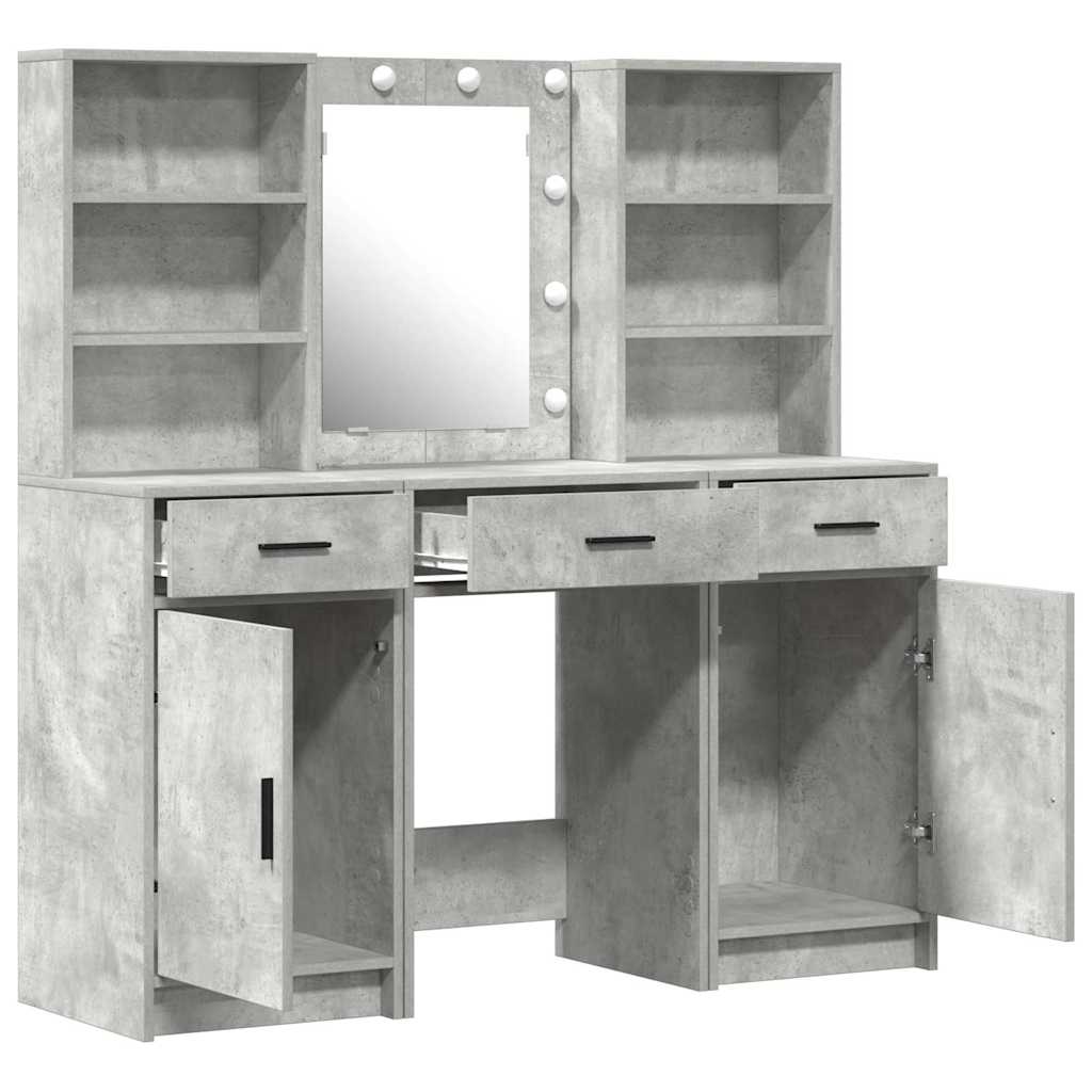 Schminktischset mit LED mit Tür 3 pcs Beton Grau Holzwerkstoff