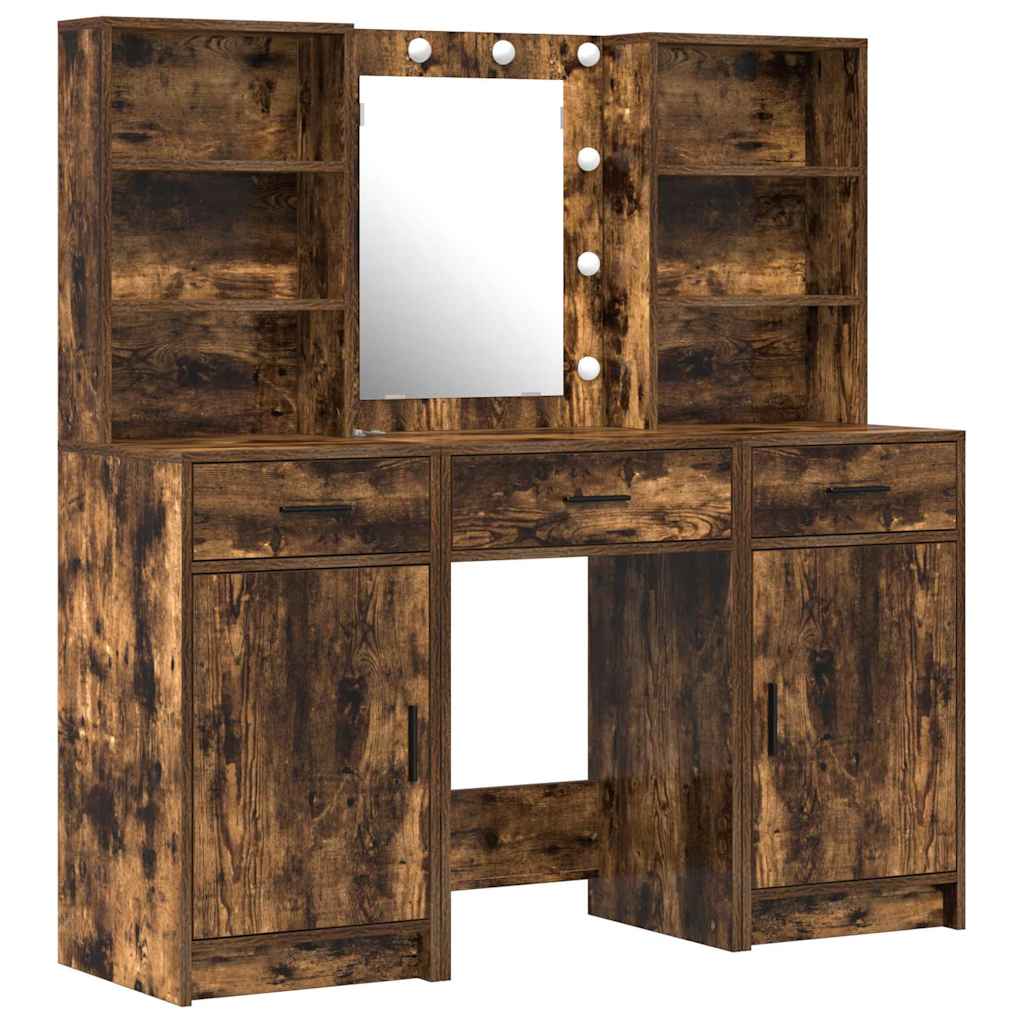 Schminktischset mit LED 3 pcs Geräucherte Eiche Holzwerkstoff
