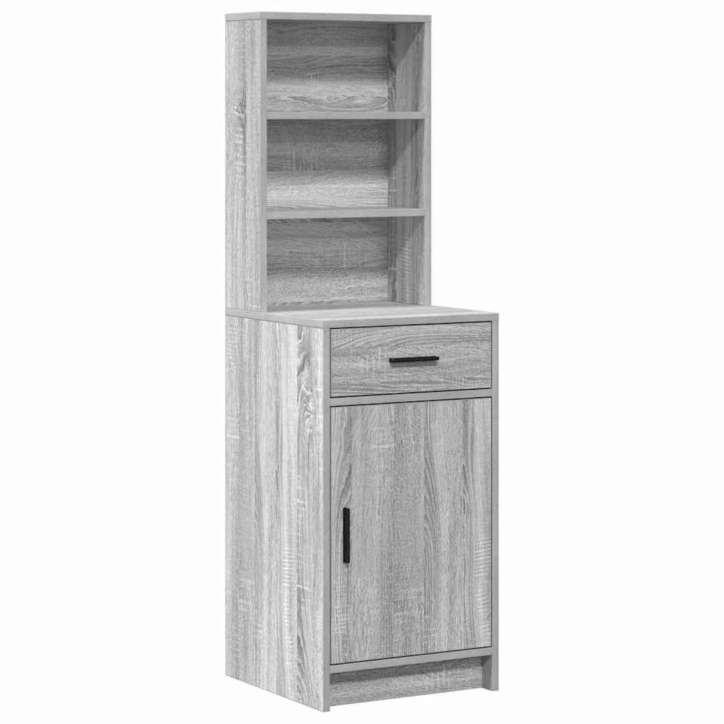 Schminktischset mit LED 3 pcs Graues Sonoma Holzwerkstoff