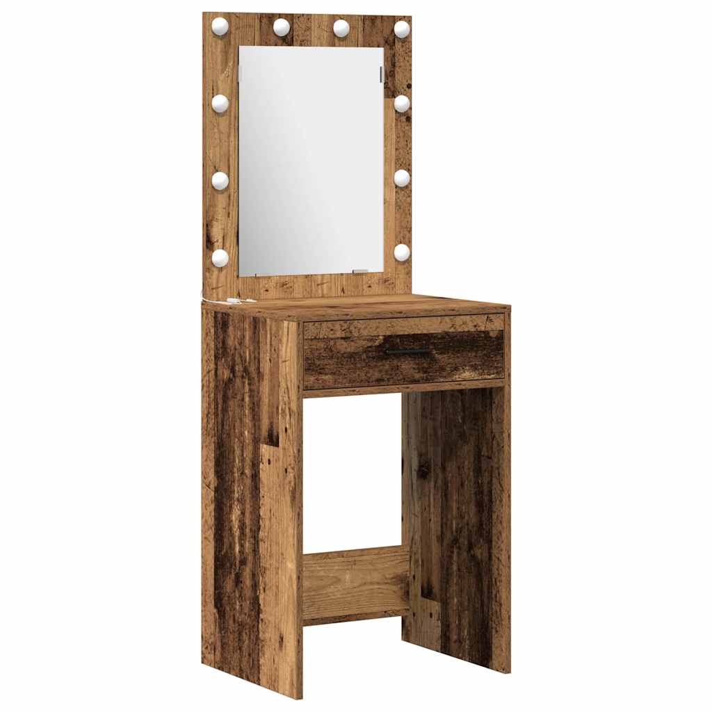 Schminktischset mit LED mit Regal 3 pcs Altholz Holzwerkstoff