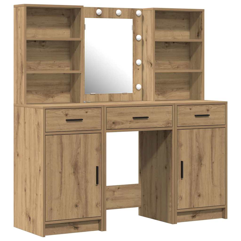 Schminktischset mit LED 3 pcs Artisan-Eiche Holzwerkstoff