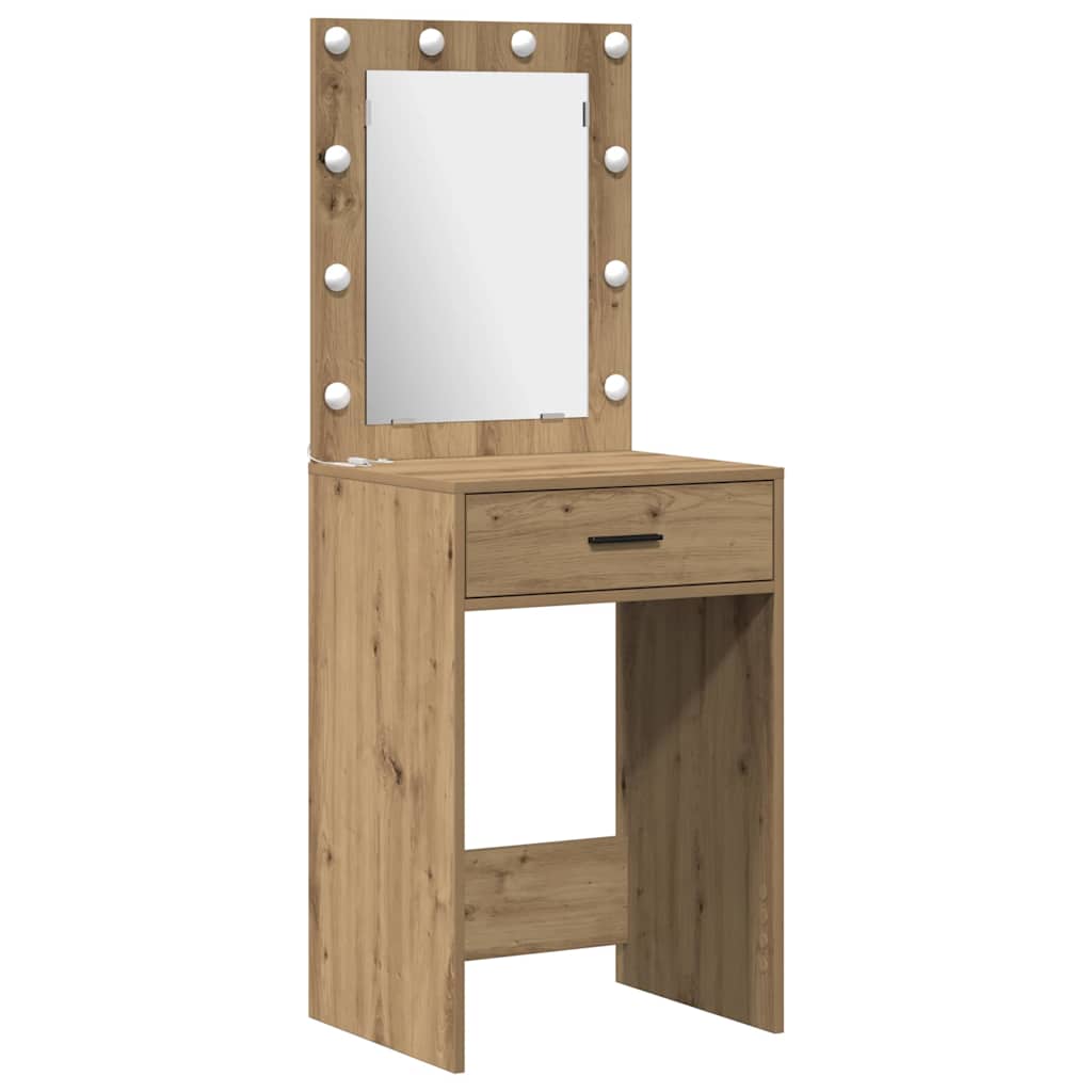 Schminktischset mit LED 3 pcs Artisan-Eiche Holzwerkstoff