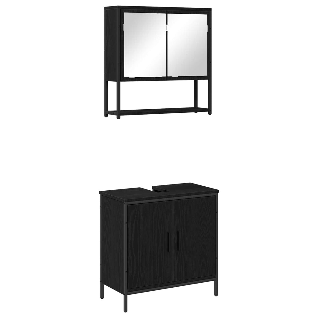 Badezimmermöbel-Set mit Regal 2 pcs Schwarz Holzwerkstoff