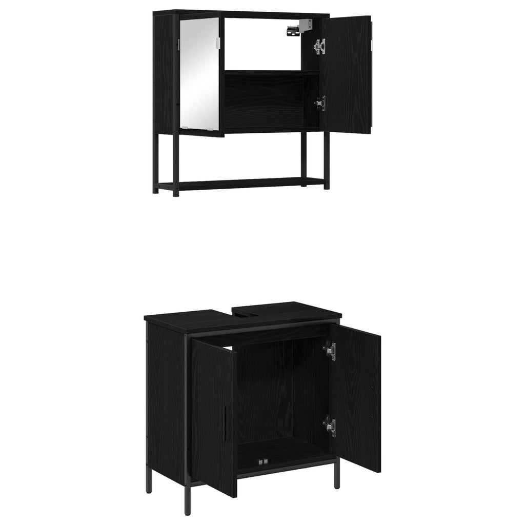 Badezimmermöbel-Set mit Regal 2 pcs Schwarz Holzwerkstoff