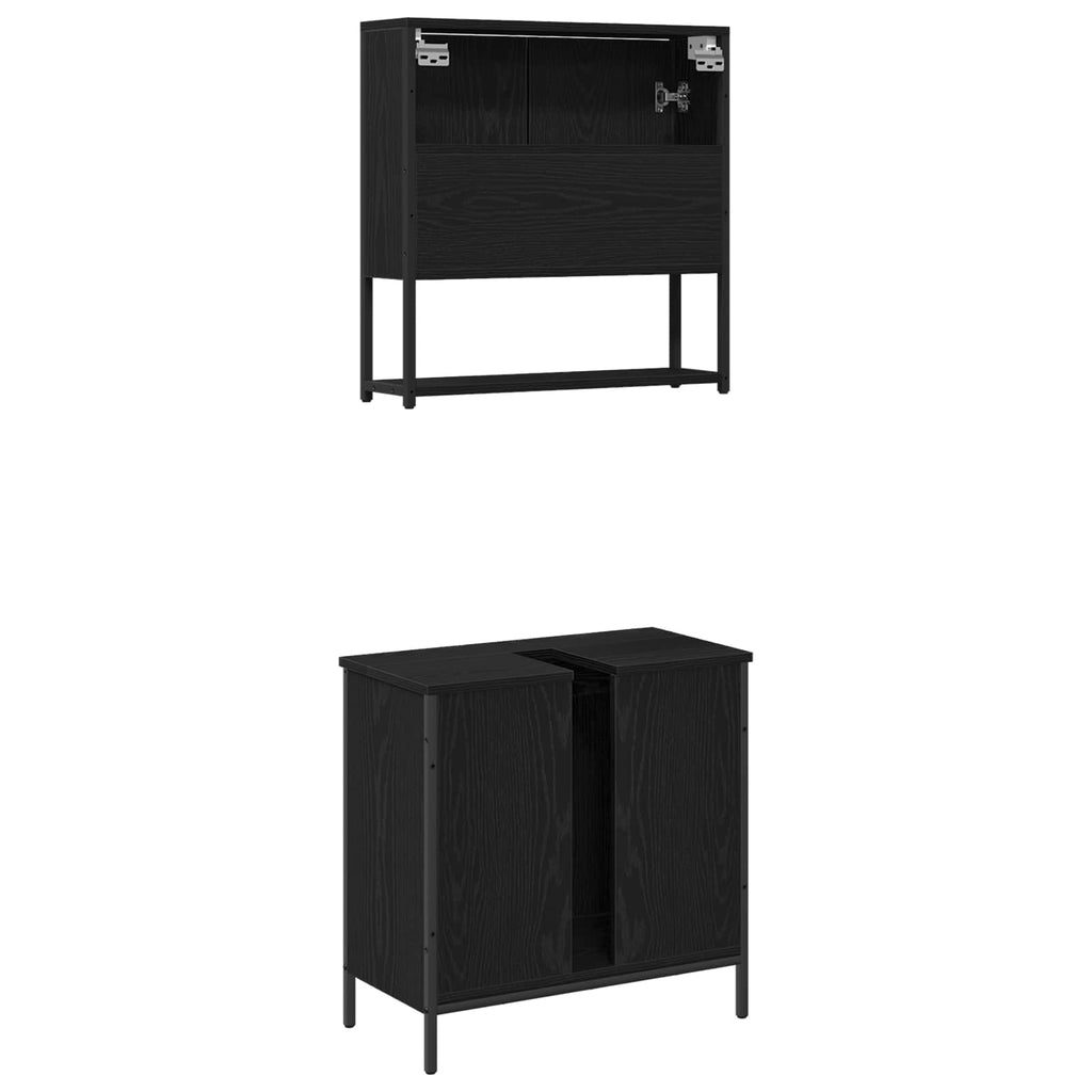 Badezimmermöbel-Set mit Regal 2 pcs Schwarz Holzwerkstoff