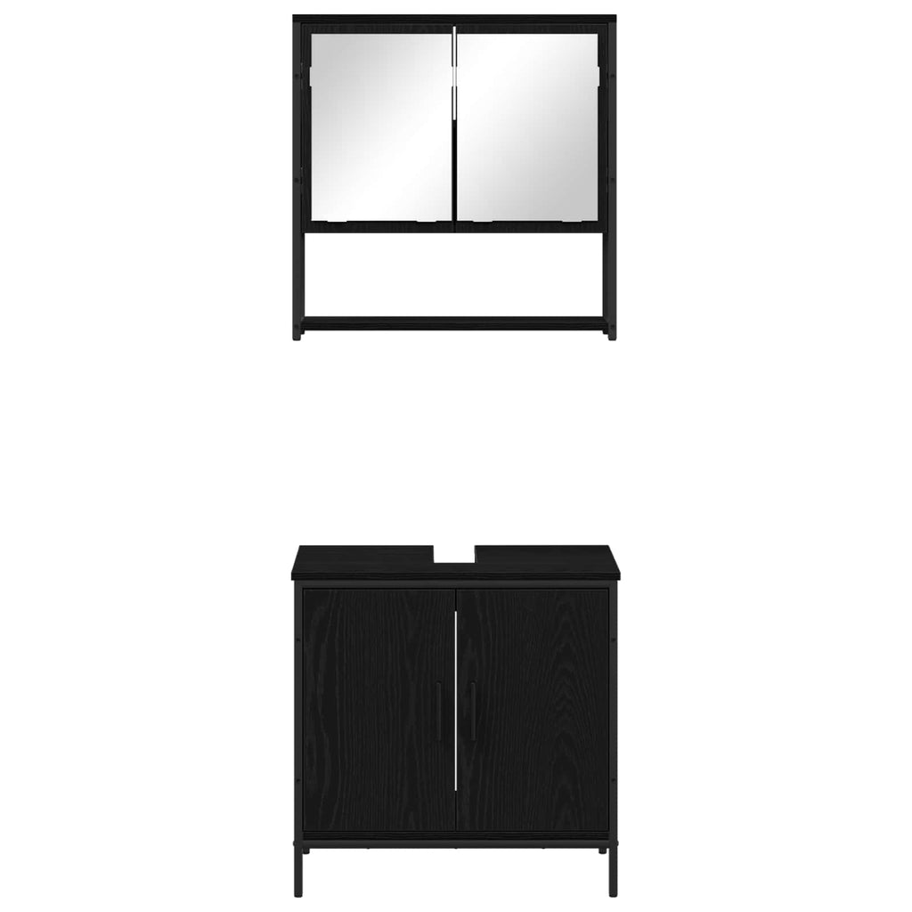 Badezimmermöbel-Set mit Regal 2 pcs Schwarz Holzwerkstoff