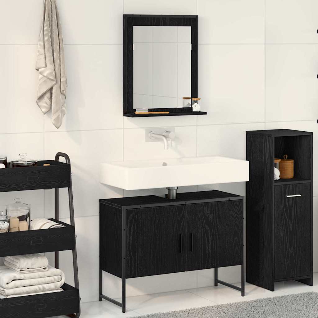 Badezimmermöbel-Set Wandmontiert 2 pcs Schwarz Holzwerkstoff