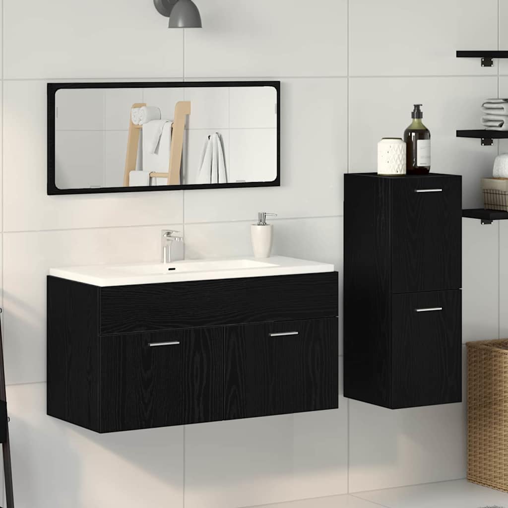 Badezimmermöbel-Set 3 pcs Schwarz Eichen-Optik Holzwerkstoff