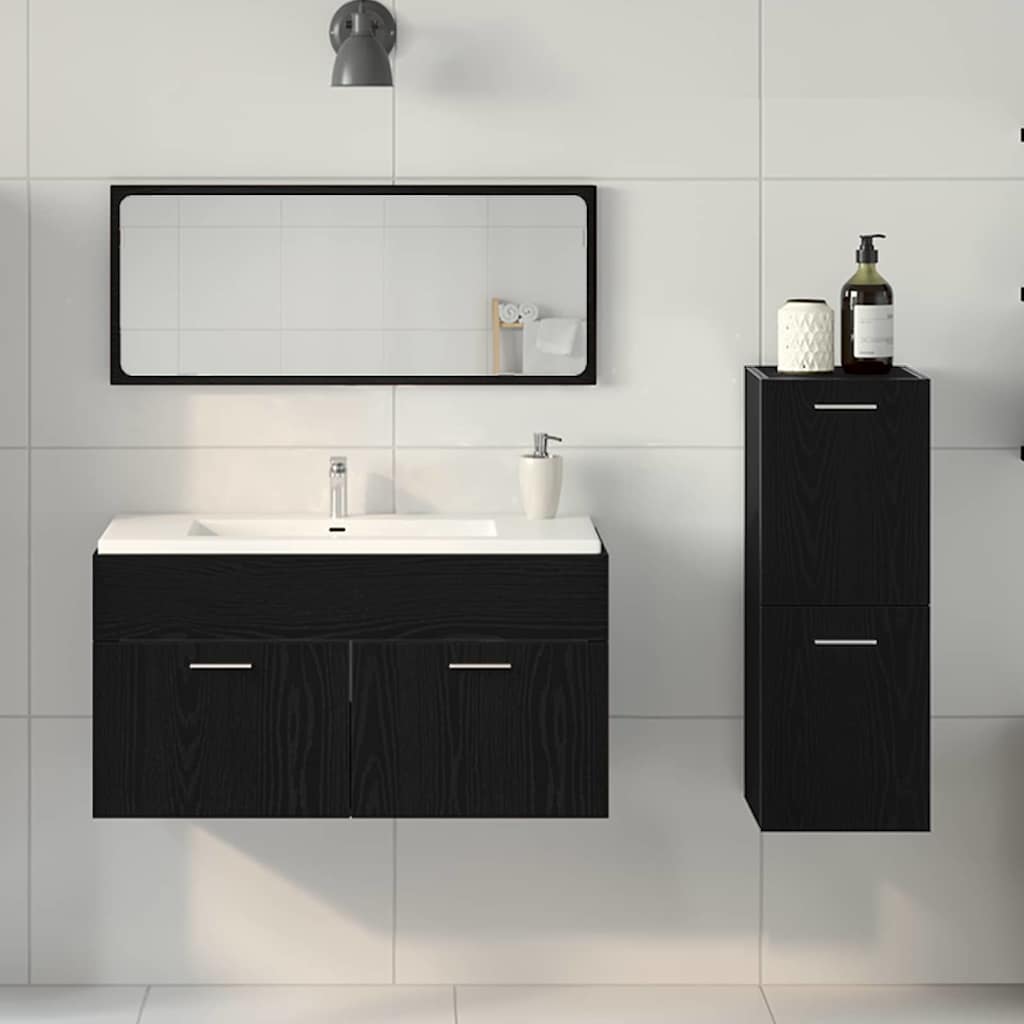 Badezimmermöbel-Set 3 pcs Schwarz Eichen-Optik Holzwerkstoff