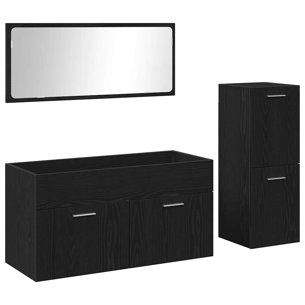 Badezimmermöbel-Set 3 pcs Schwarz Eichen-Optik Holzwerkstoff