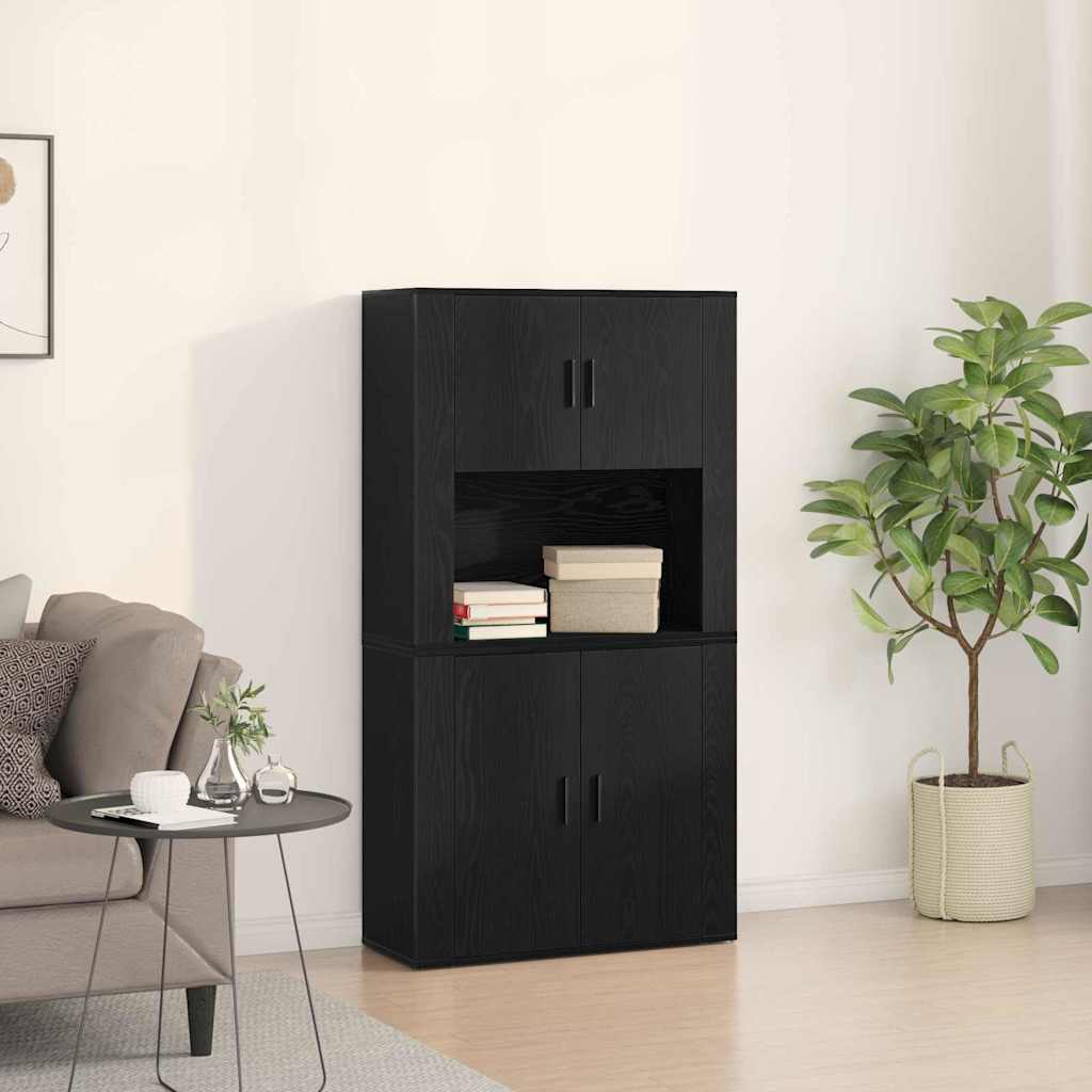 Highboard Schwarz Eichen-Optik 80 x 33 x 150 cm Holzwerkstoff