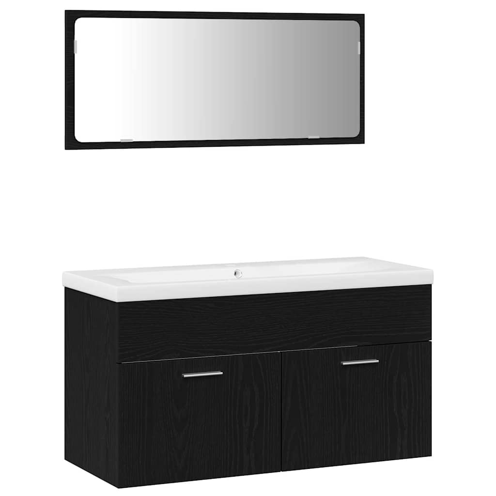 Badezimmermöbel-Set 3 pcs Schwarz Eichen-Optik Holzwerkstoff