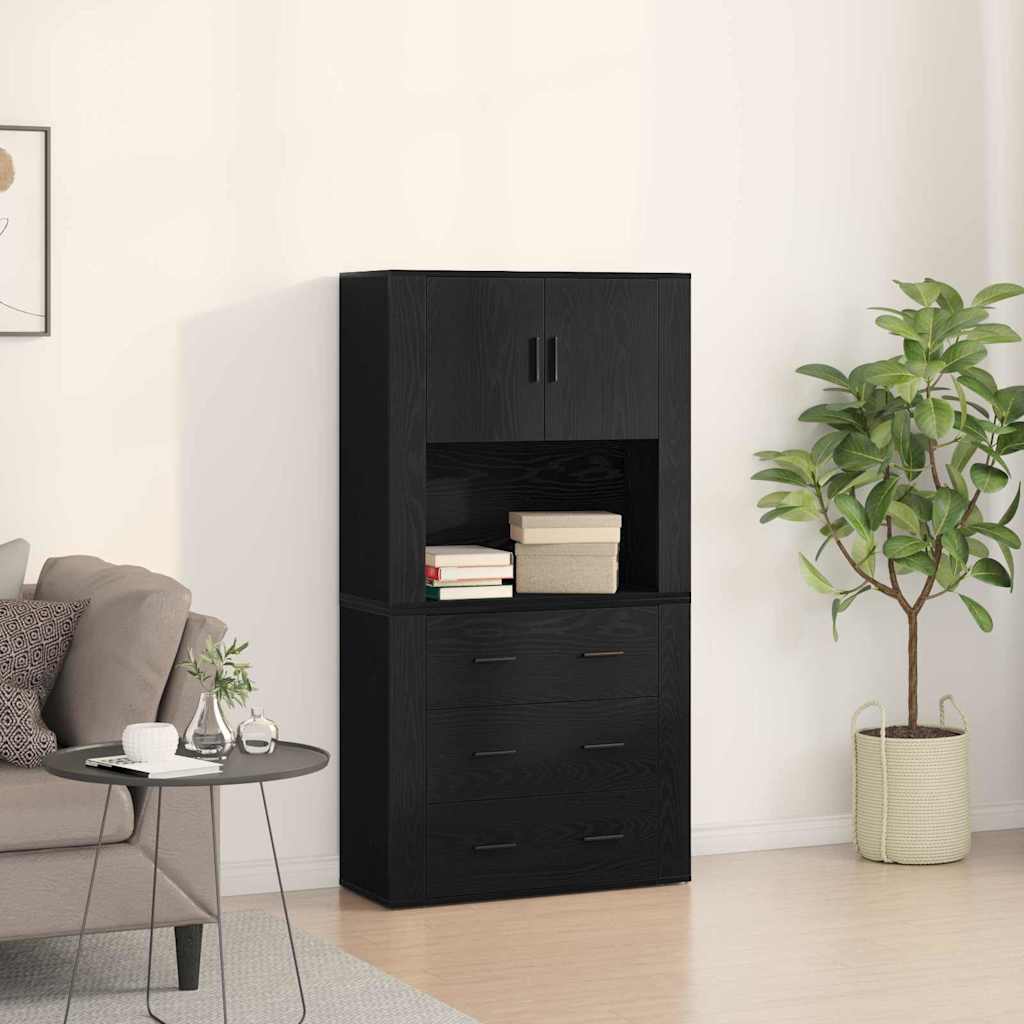 Highboard Schwarz Eichen-Optik 80 x 33 x 150 cm Holzwerkstoff