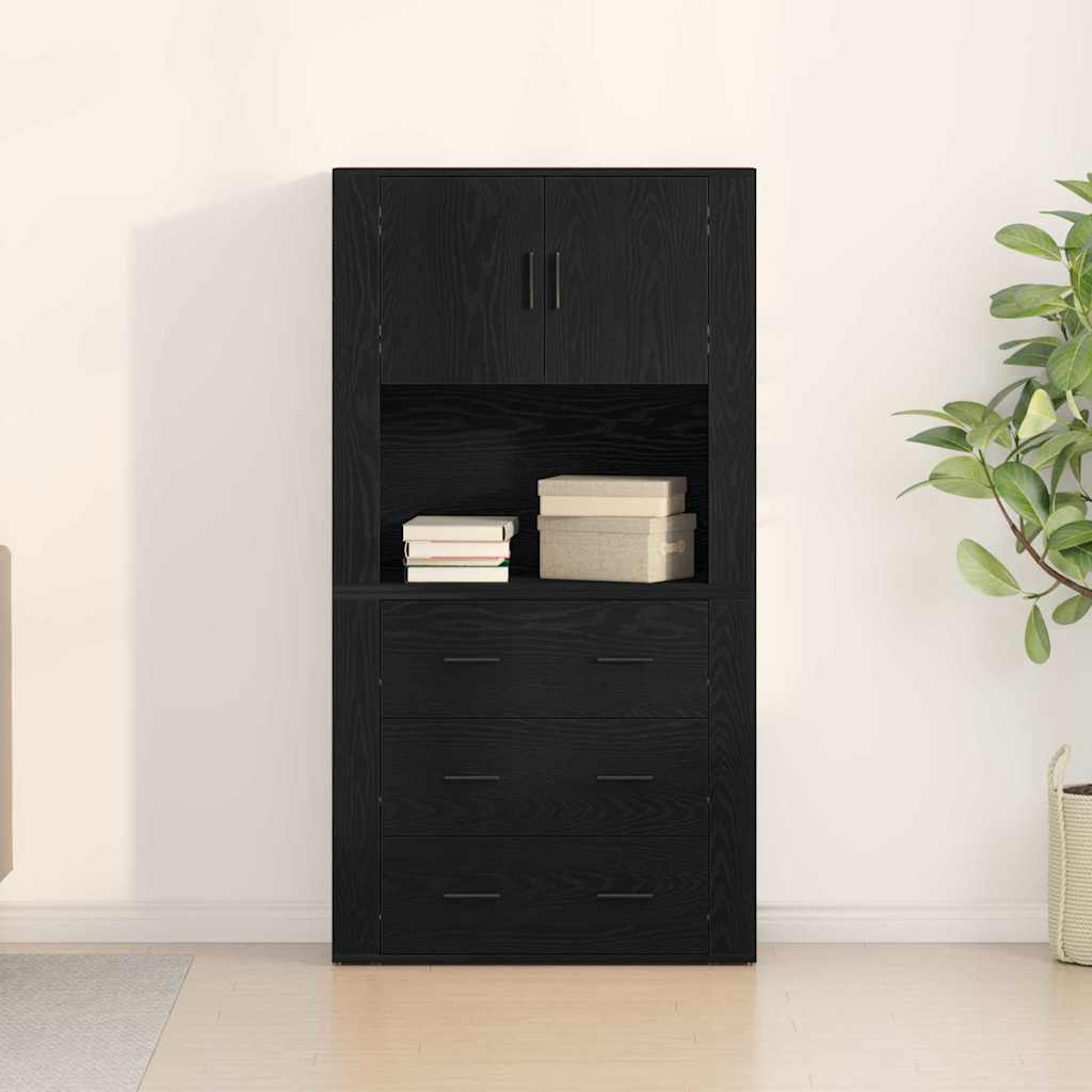 Highboard Schwarz Eichen-Optik 80 x 33 x 150 cm Holzwerkstoff