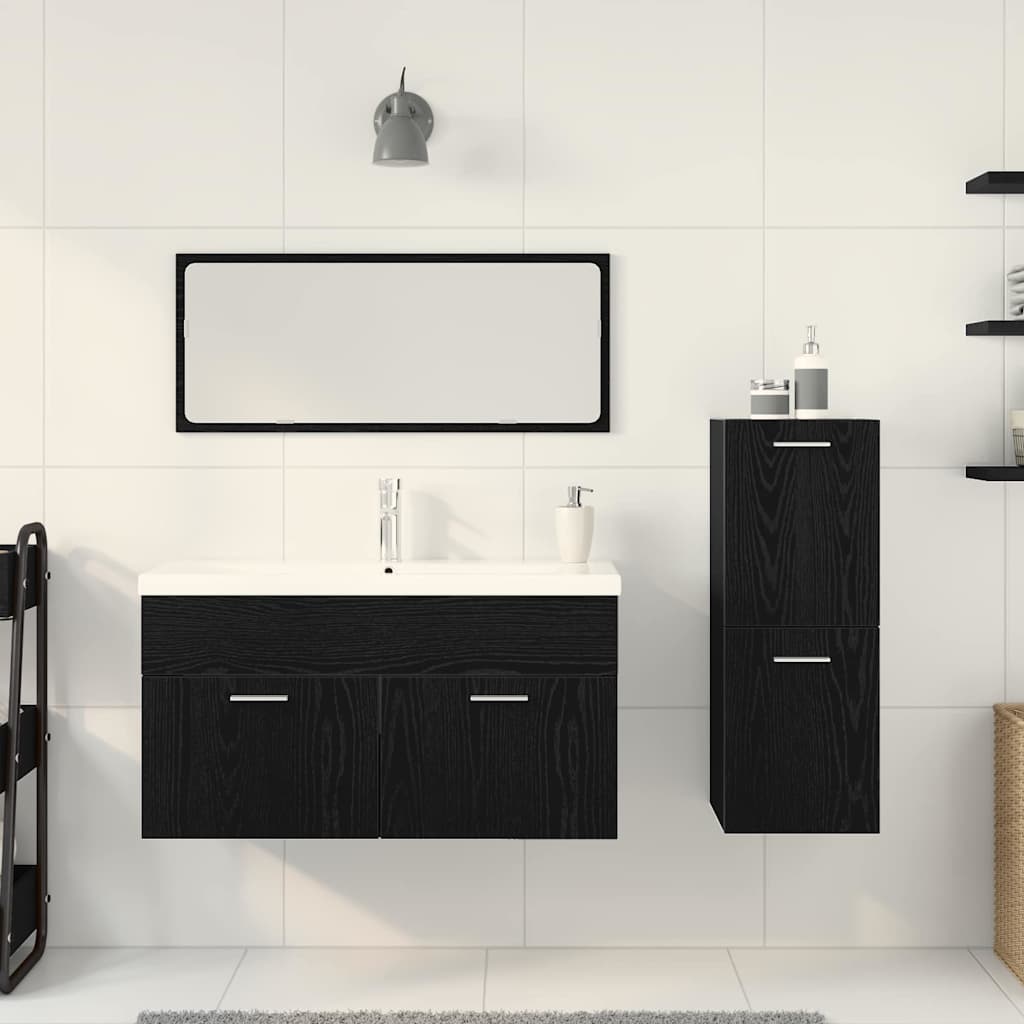 Badezimmermöbel-Set 4 pcs Schwarz Eichen-Optik Holzwerkstoff