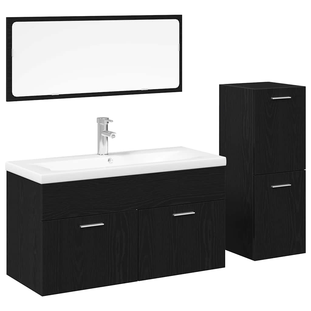 Badezimmermöbel-Set 4 pcs Schwarz Eichen-Optik Holzwerkstoff