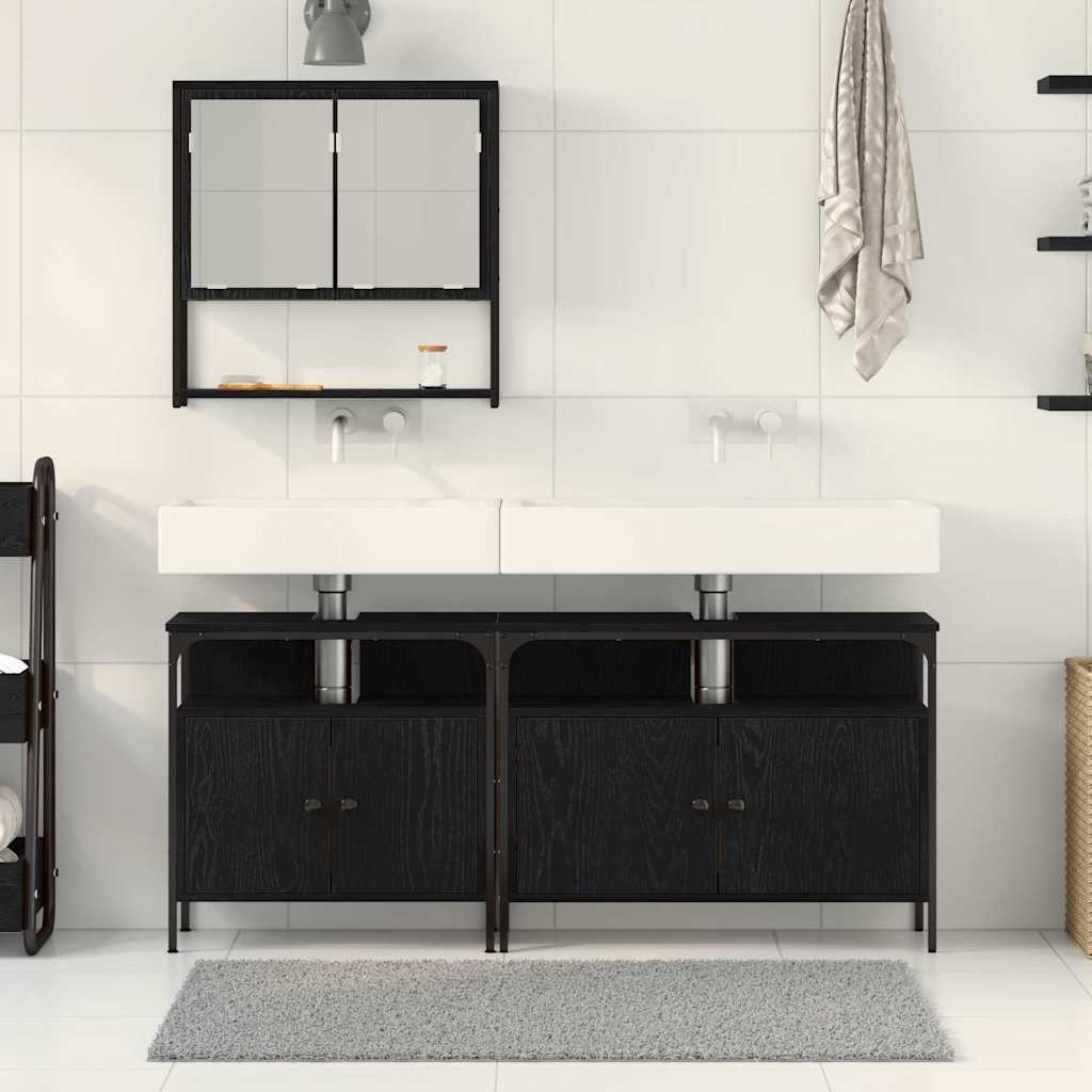 Badezimmermöbel-Set mit Regal 3 pcs Schwarz Holzwerkstoff