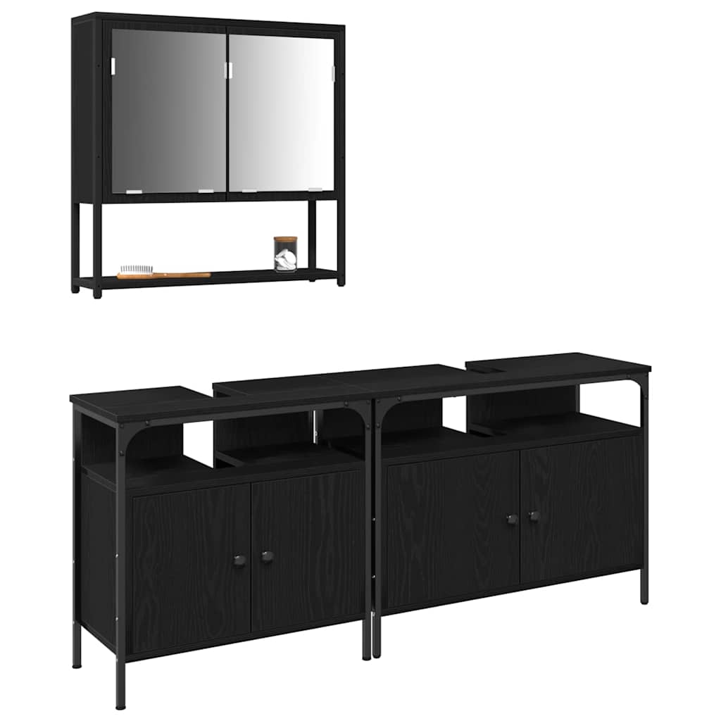 Badezimmermöbel-Set mit Regal 3 pcs Schwarz Holzwerkstoff