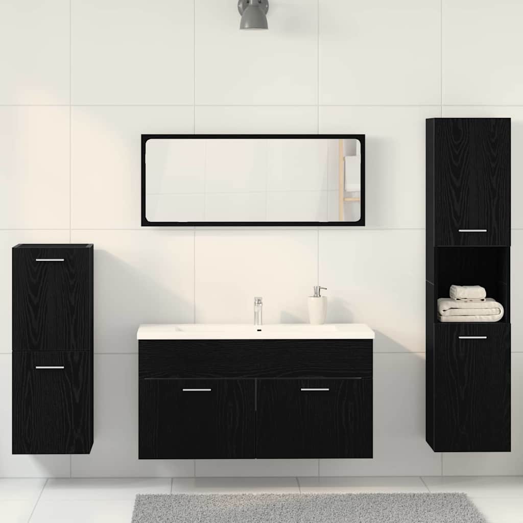 Badezimmermöbel-Set 4 pcs Schwarz Eichen-Optik Holzwerkstoff