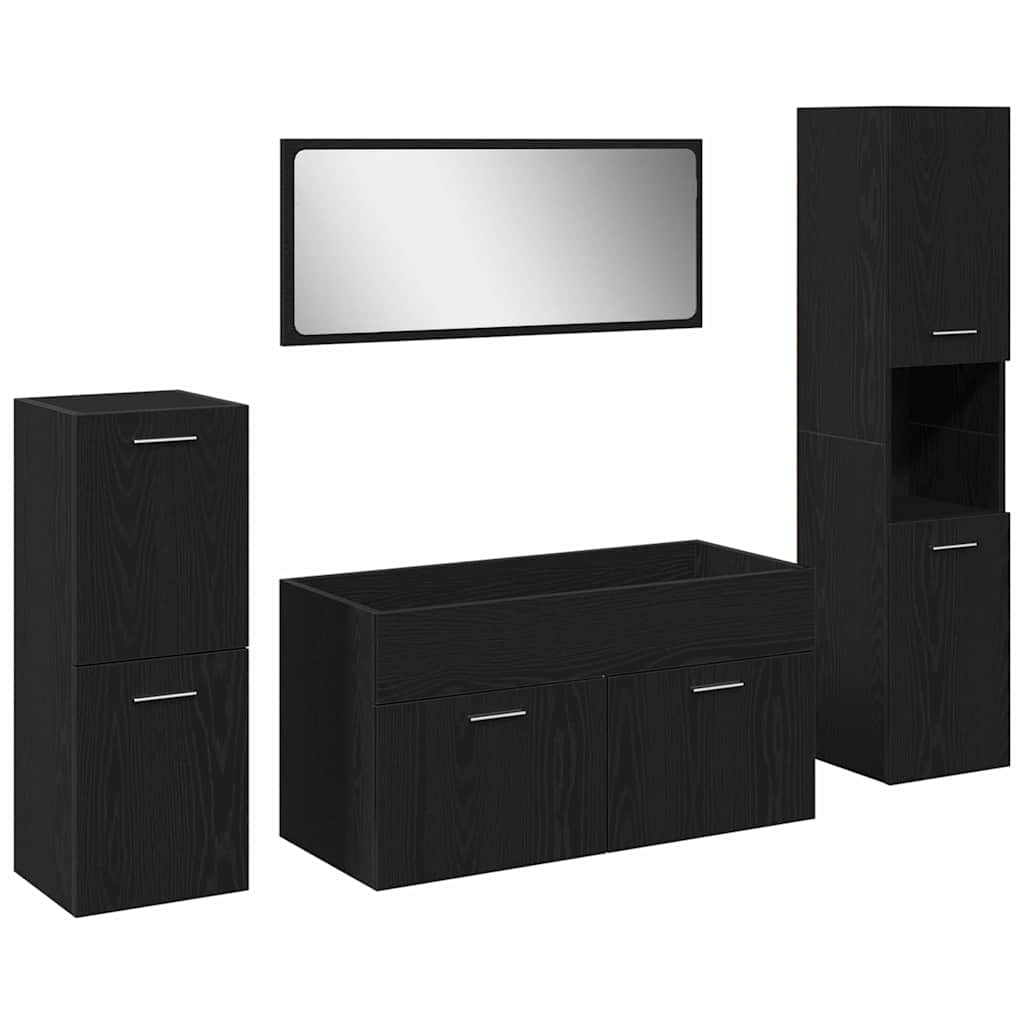 Badezimmermöbel-Set 4 pcs Schwarz Eichen-Optik Holzwerkstoff