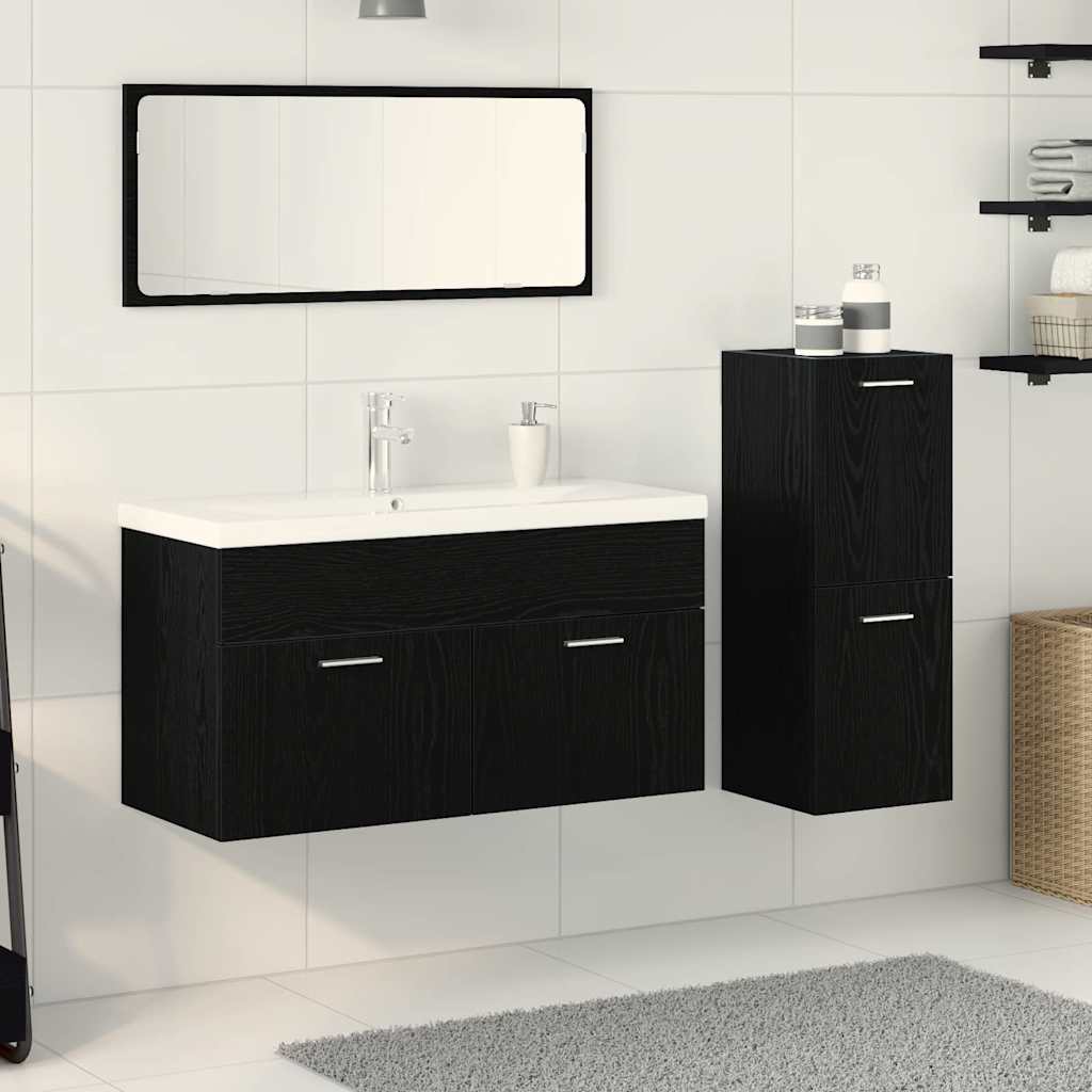 Badezimmermöbel-Set 4 pcs Schwarz Eichen-Optik Holzwerkstoff