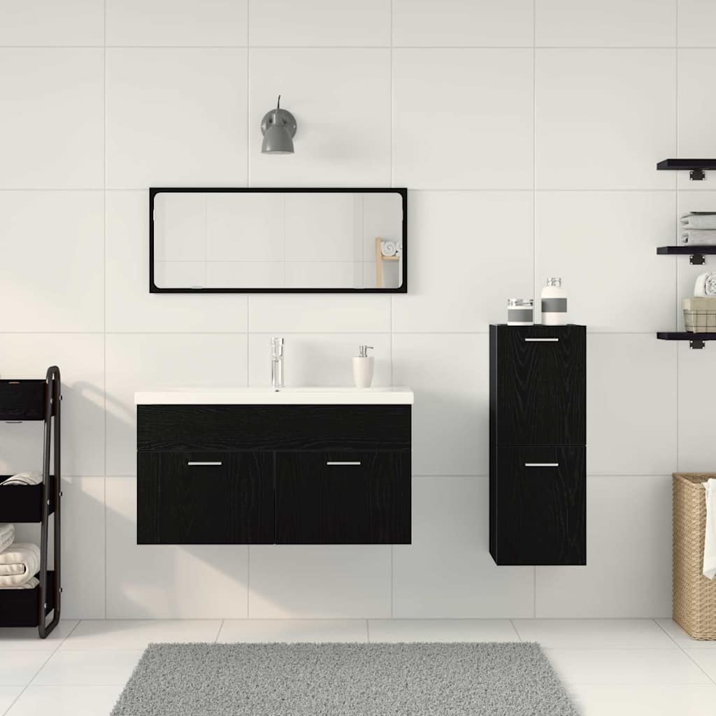 Badezimmermöbel-Set 4 pcs Schwarz Eichen-Optik Holzwerkstoff
