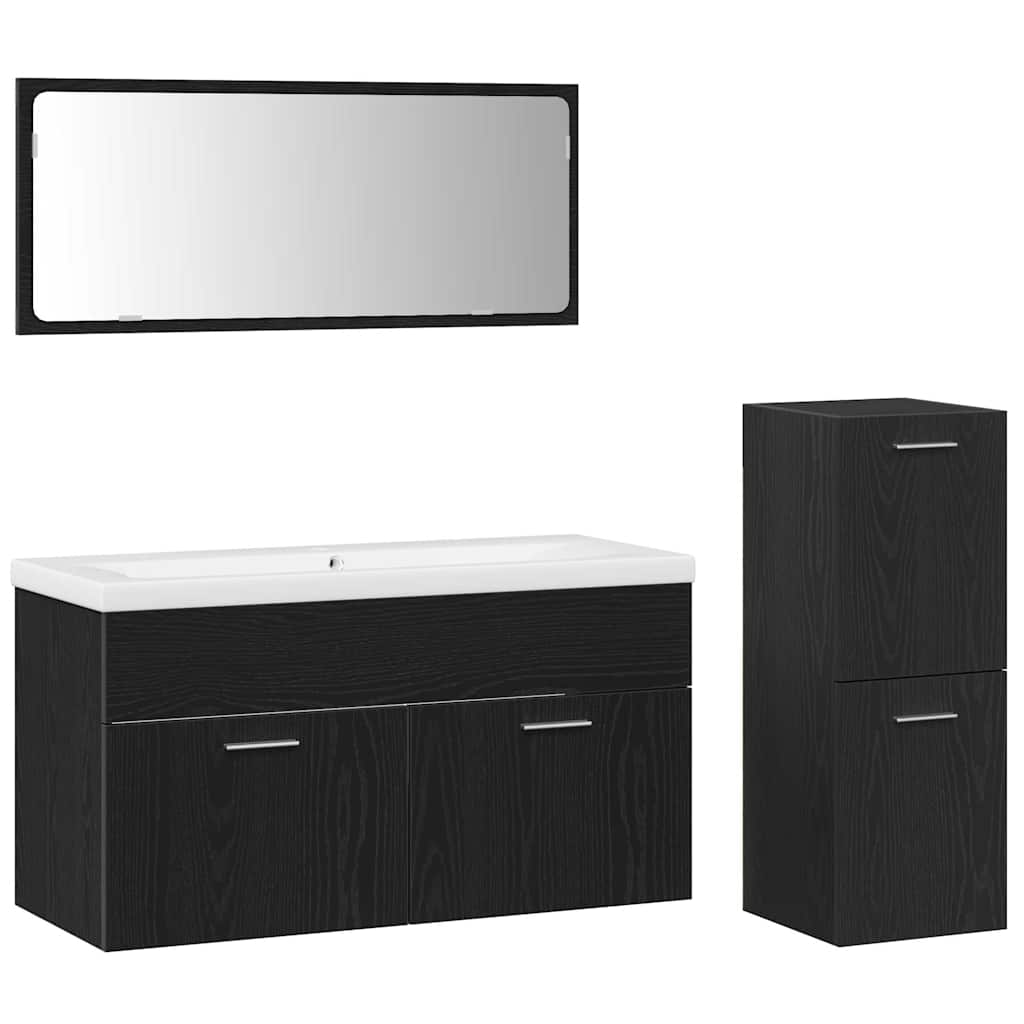 Badezimmermöbel-Set 4 pcs Schwarz Eichen-Optik Holzwerkstoff