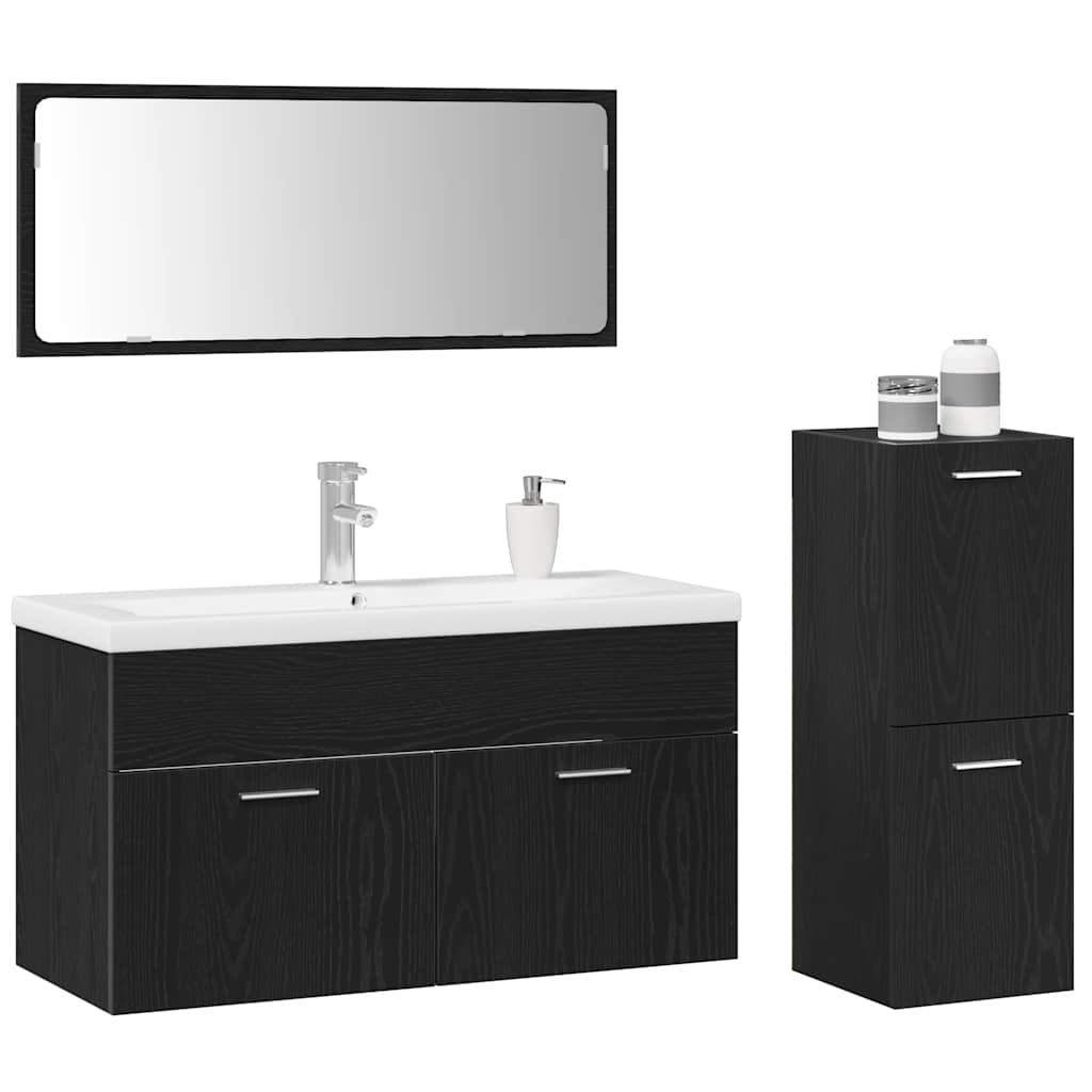 Badezimmermöbel-Set 4 pcs Schwarz Eichen-Optik Holzwerkstoff