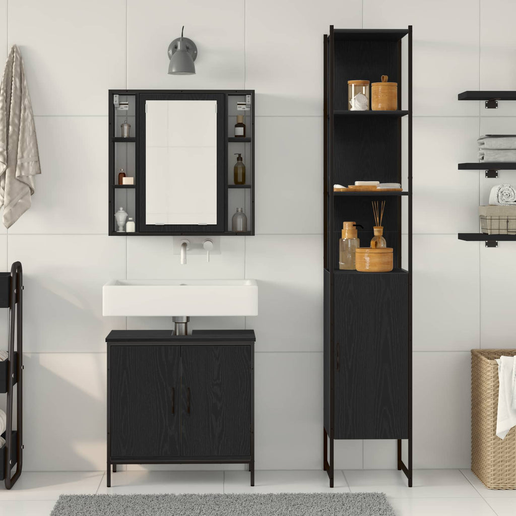 Badezimmer Waschbeckenmöbel mit Tür 3 pcs Schwarz Holzwerkstoff