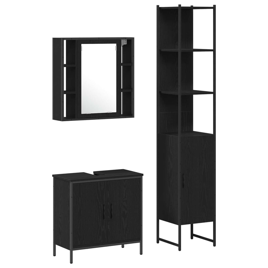 Badezimmer Waschbeckenmöbel mit Tür 3 pcs Schwarz Holzwerkstoff