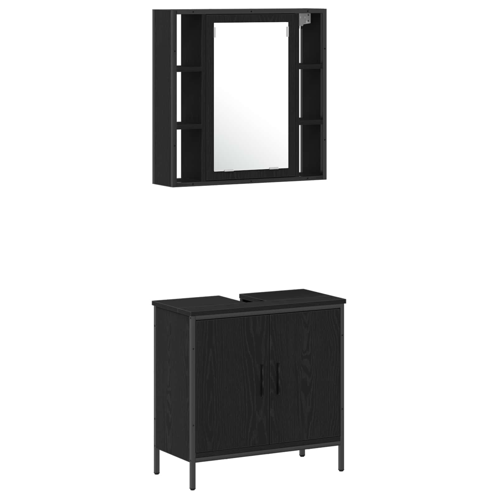 Badezimmer Waschbeckenmöbel mit Tür 3 pcs Schwarz Holzwerkstoff