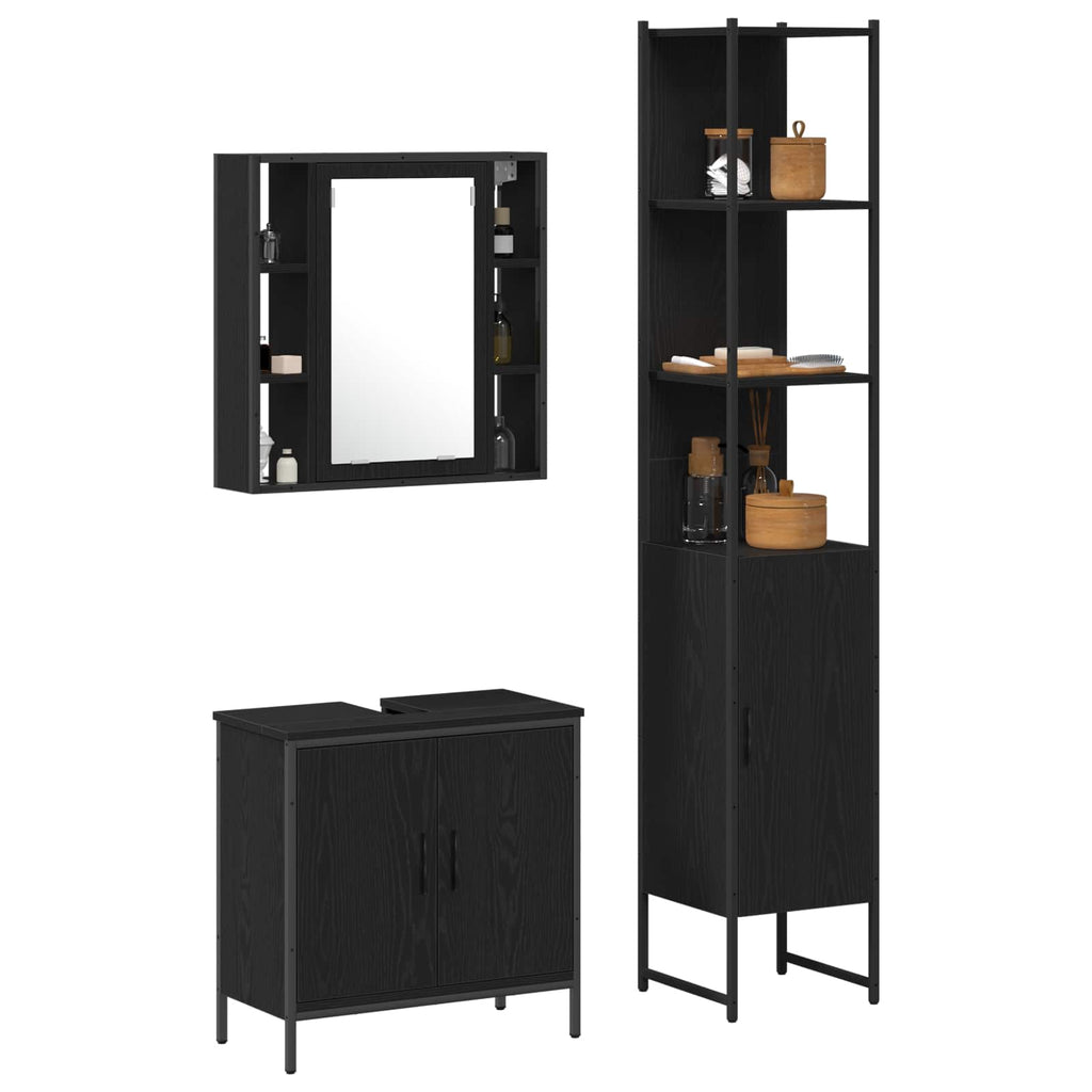 Badezimmer Waschbeckenmöbel mit Tür 3 pcs Schwarz Holzwerkstoff