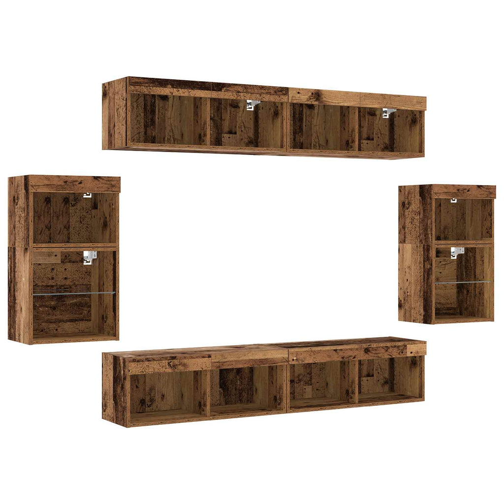 TV-Schrankset mit LED-Lichtleisten 8 pcs Altholz Holzwerkstoff