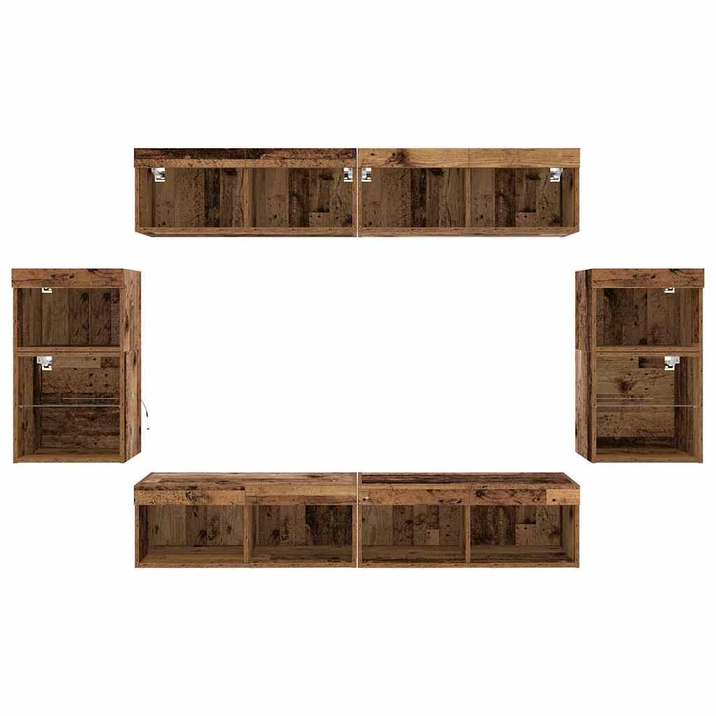 TV-Schrankset mit LED-Lichtleisten 8 pcs Altholz Holzwerkstoff