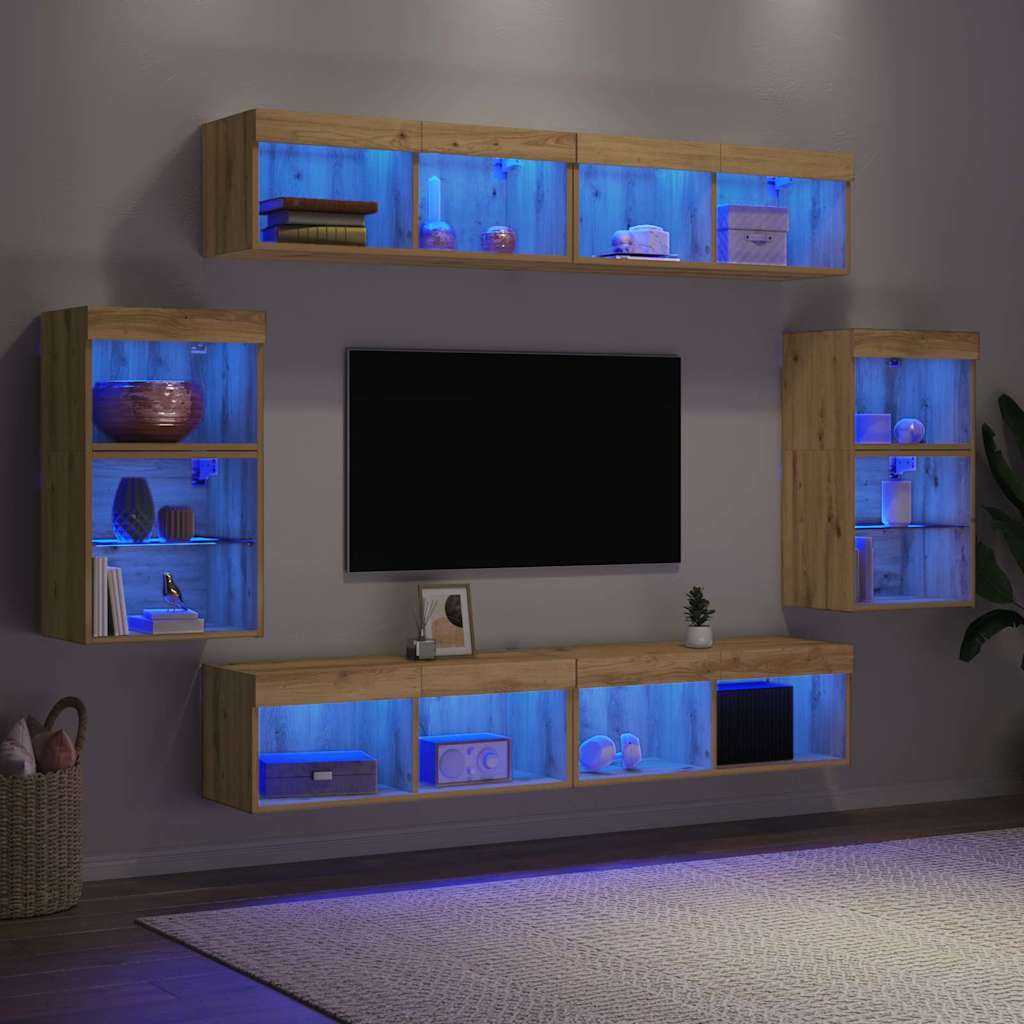 TV-Schrankset Wandmontiert 8 pcs Artisan-Eiche Holzwerkstoff