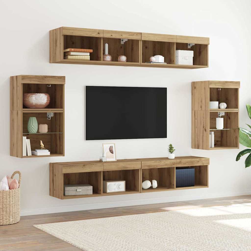 TV-Schrankset Wandmontiert 8 pcs Artisan-Eiche Holzwerkstoff