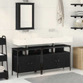 Badezimmer Waschbeckenmöbel mit Tür 3 pcs Schwarz Holzwerkstoff