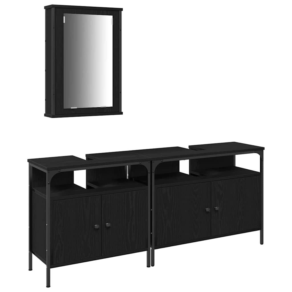 Badezimmer Waschbeckenmöbel mit Tür 3 pcs Schwarz Holzwerkstoff