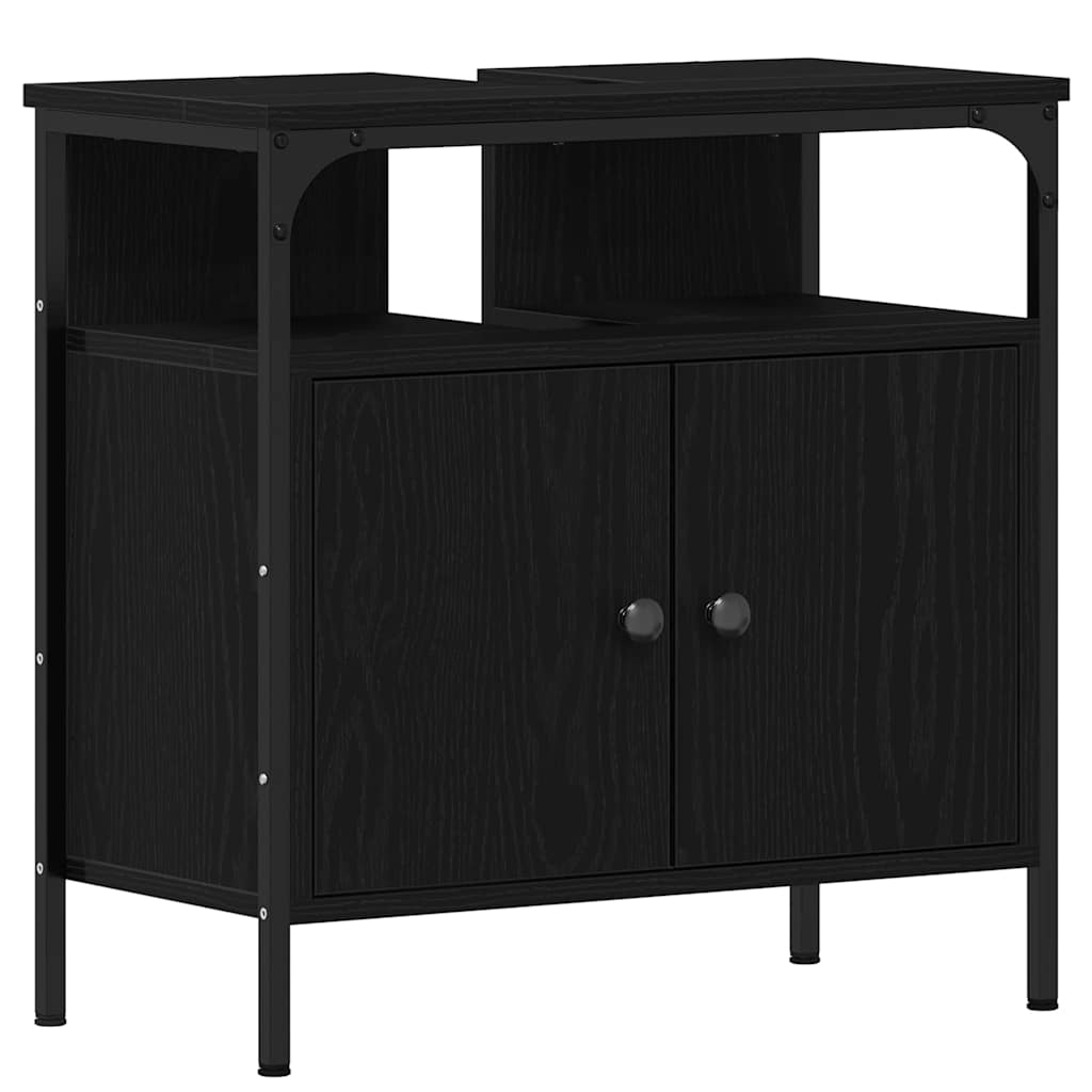 Badezimmer Waschbeckenmöbel mit Tür 3 pcs Schwarz Holzwerkstoff