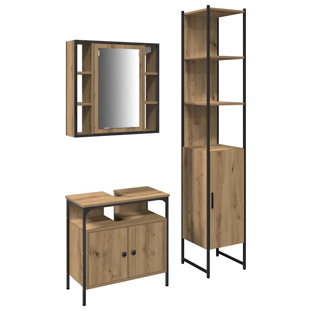 Badezimmermöbel-Set mit Regal 3 pcs Artisan-Eiche Holzwerkstoff