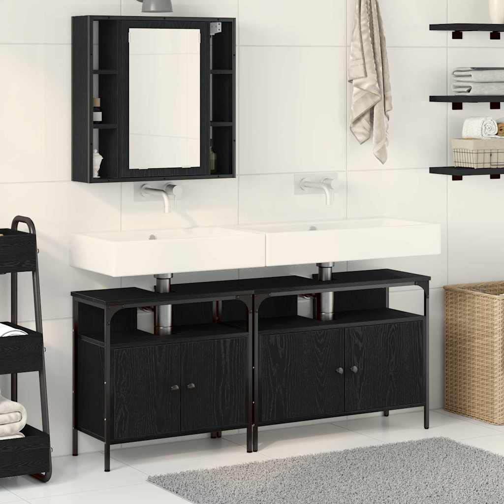 Badezimmer Waschbeckenmöbel mit Tür 3 pcs Schwarz Holzwerkstoff