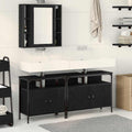 Badezimmer Waschbeckenmöbel mit Tür 3 pcs Schwarz Holzwerkstoff