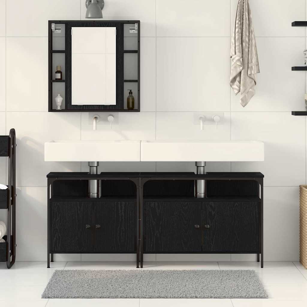 Badezimmer Waschbeckenmöbel mit Tür 3 pcs Schwarz Holzwerkstoff