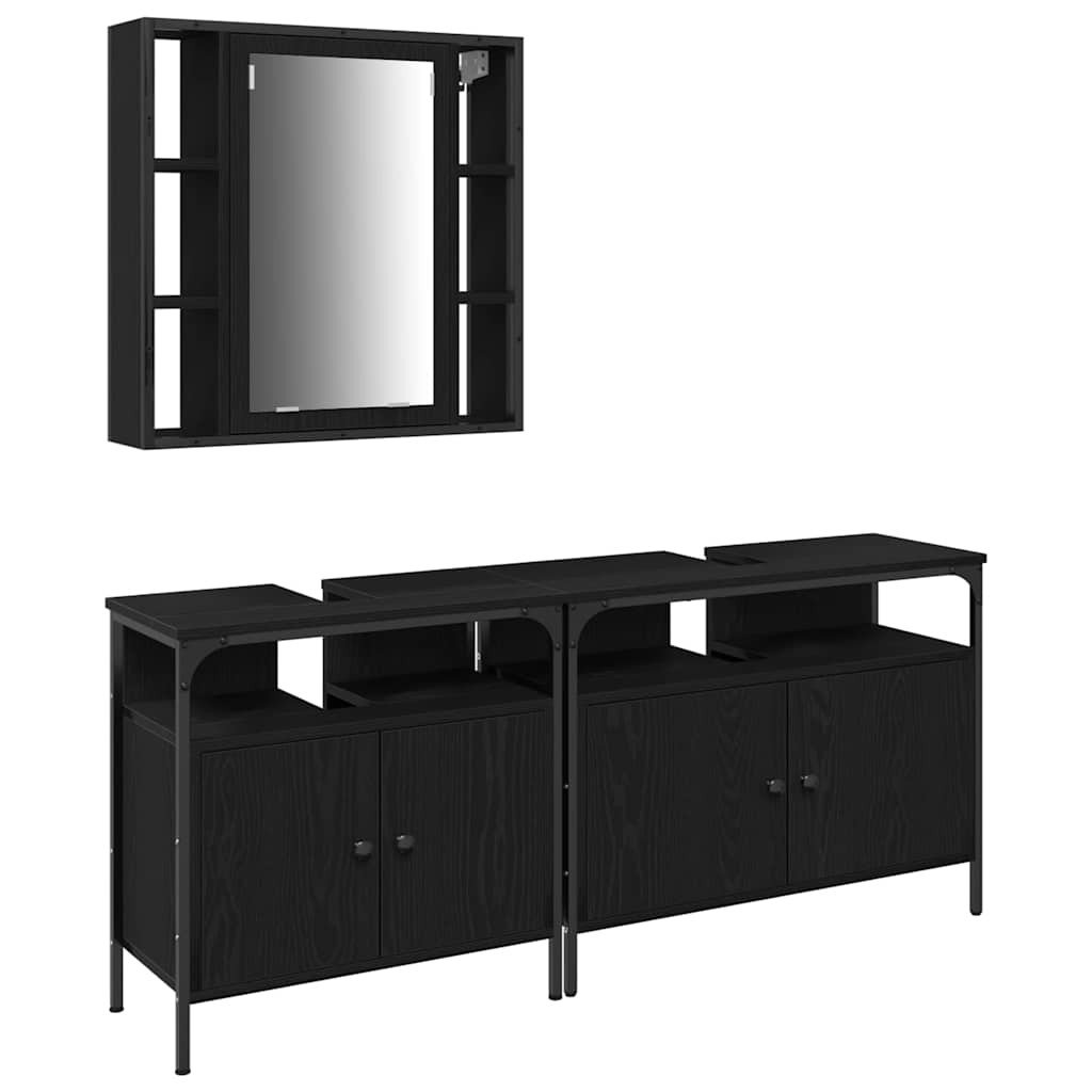 Badezimmer Waschbeckenmöbel mit Tür 3 pcs Schwarz Holzwerkstoff
