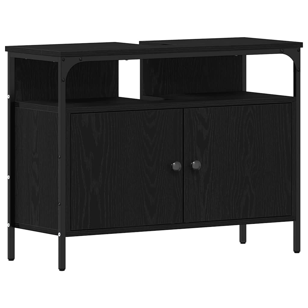 Badezimmer Waschbeckenmöbel mit Tür 3 pcs Schwarz Holzwerkstoff