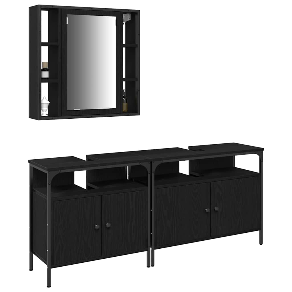 Badezimmer Waschbeckenmöbel mit Tür 3 pcs Schwarz Holzwerkstoff