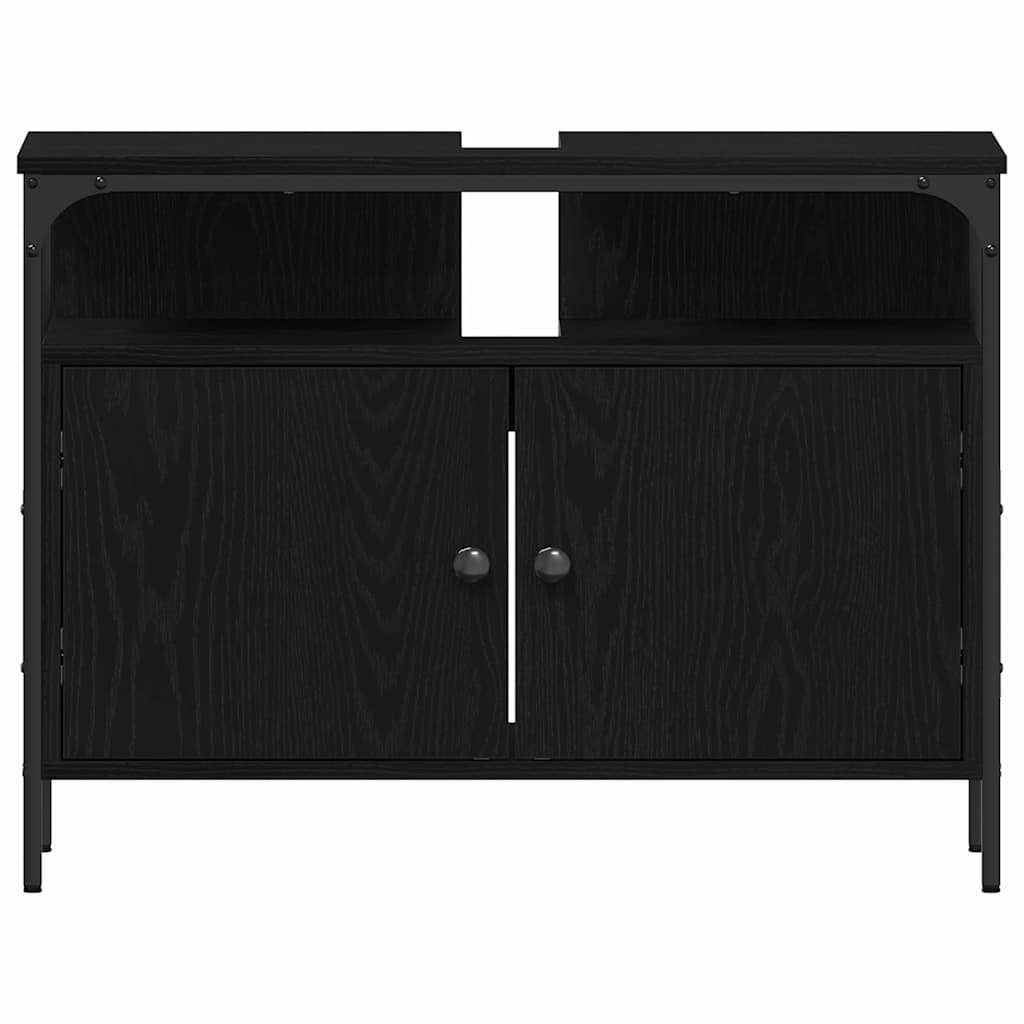 Badezimmermöbel Set 4 pcs Schwarz Eichen-Optik Holzwerkstoff