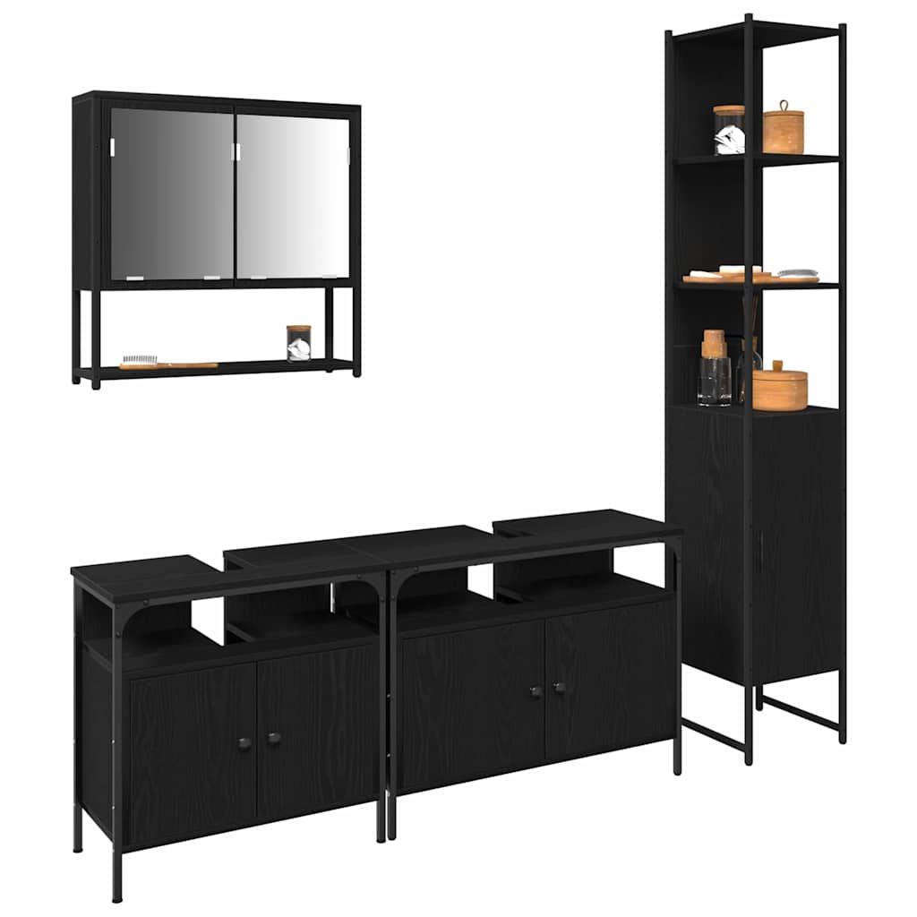 Badezimmermöbel Set 4 pcs Schwarz Eichen-Optik Holzwerkstoff